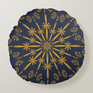Retro Mandala Midnight Round Pillow