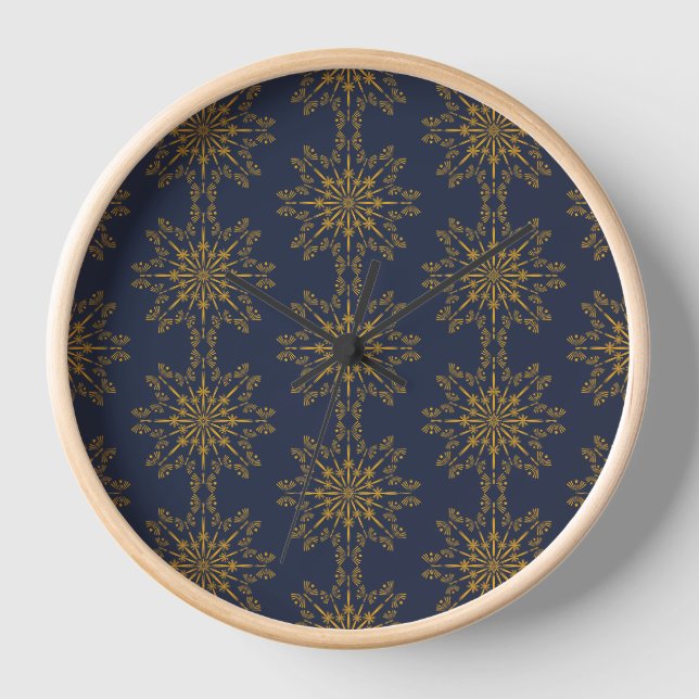 Retro Mandala Midnight Wood Framed Clock (Front)