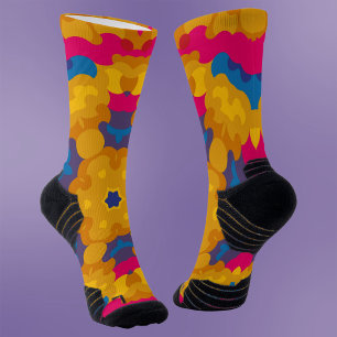 Retro Mandala Orange Blue and Pink Socks
