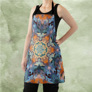 Retro Mandala Orange Blue and Yellow Apron