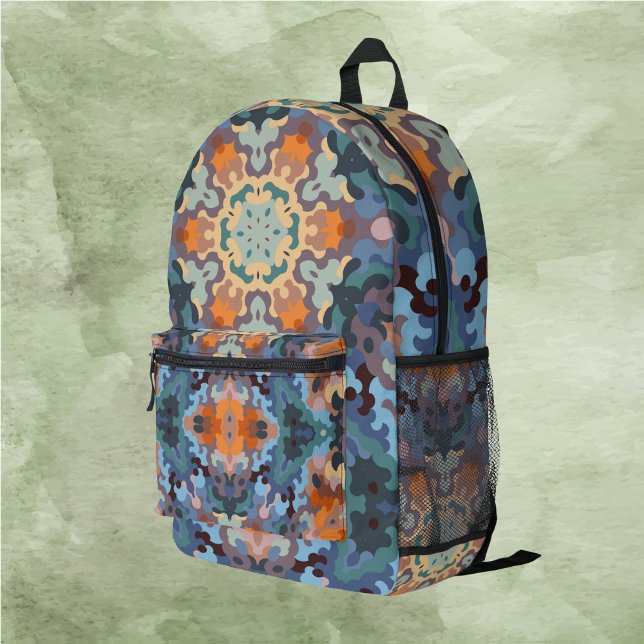 Retro Mandala Orange Blue and Yellow Printed Backpack (Creator Uploaded)