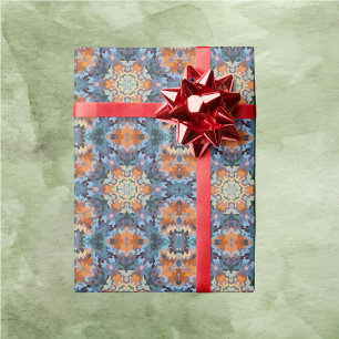 Retro Mandala Orange Blue and Yellow Wrapping Paper