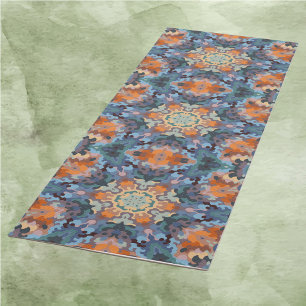 Retro Mandala Orange Blue and Yellow Yoga Mat