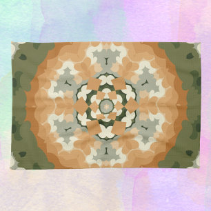 Retro Mandala Orange Green and White Kitchen Towel