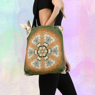 Retro Mandala Orange Green and White Tote Bag