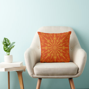 Retro Mandala Papaya Throw Pillow