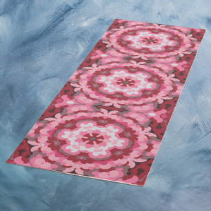 Retro Mandala Pink Red and White Yoga Mat