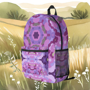 Retro Mandala Purple Pink and Blue Printed Backpack