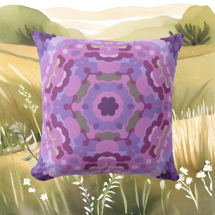 Retro Mandala Purple Pink and Blue Throw Pillow