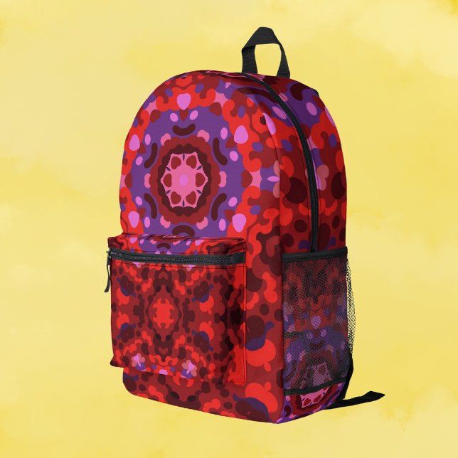 Retro Mandala Red and Purple Printed Backpack (Creator Uploaded)
