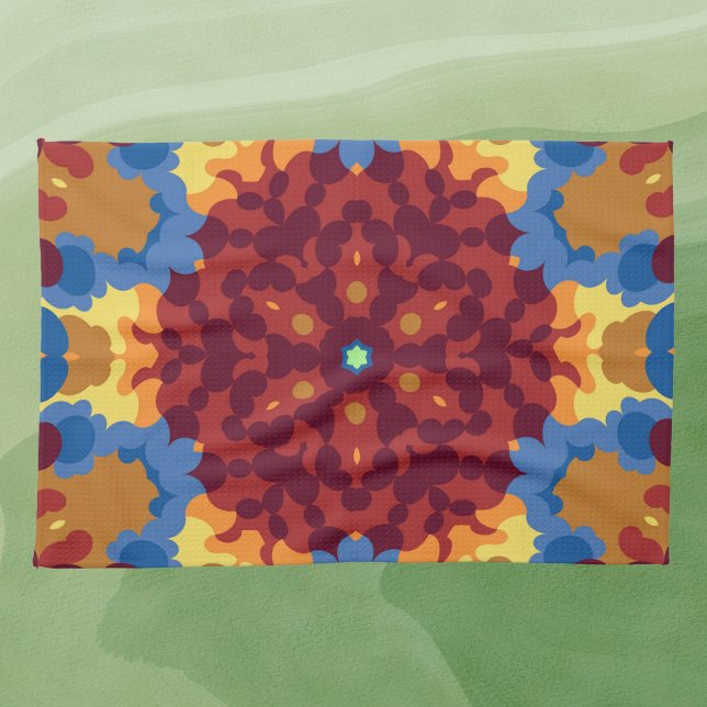 Retro Mandala Red Blue and Yellow Kitchen Towel (Creator Uploaded)