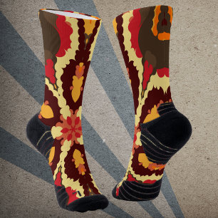 Retro Mandala Red Orange and Brown Socks