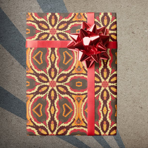 Retro Mandala Red Orange and Brown Wrapping Paper