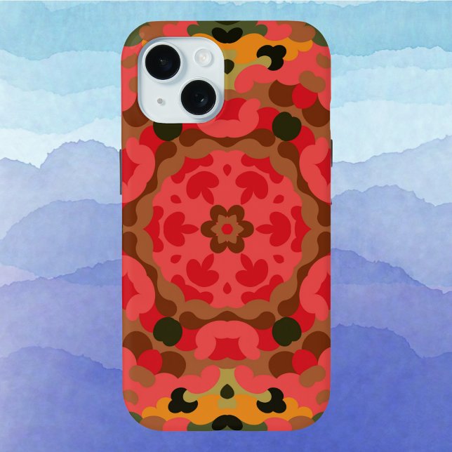 Retro Mandala Red Orange and Green Case-Mate iPhone Case (Creator Uploaded)