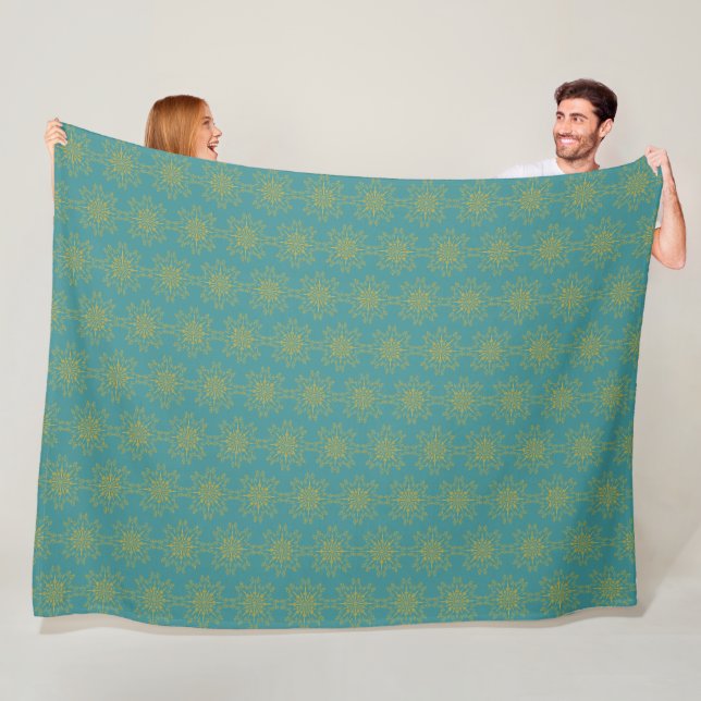 Retro Mandala Teal Fleece Blanket (3 Sizes) (In Situ)