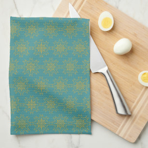 Retro Mandala Teal Kitchen Towel