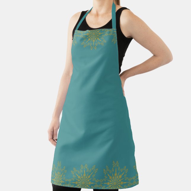 Retro Mandala Teal Large Apron (Insitu)