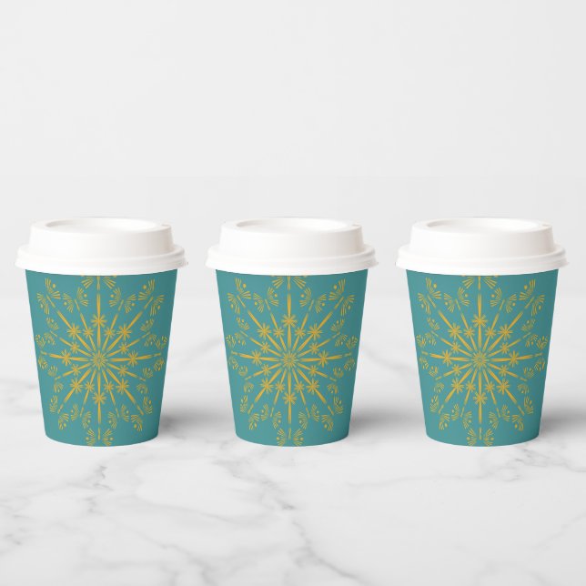 Retro Mandala Teal Paper Cups (Multi)