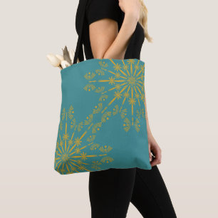 Retro Mandala Teal Shoulder Tote Bag