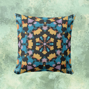 Retro Mandala Yellow Blue and Orange Throw Pillow