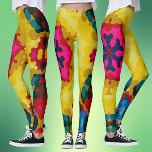 Retro Mandala Yellow Blue and Pink Leggings