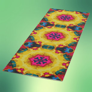 Retro Mandala Yellow Blue and Pink Yoga Mat