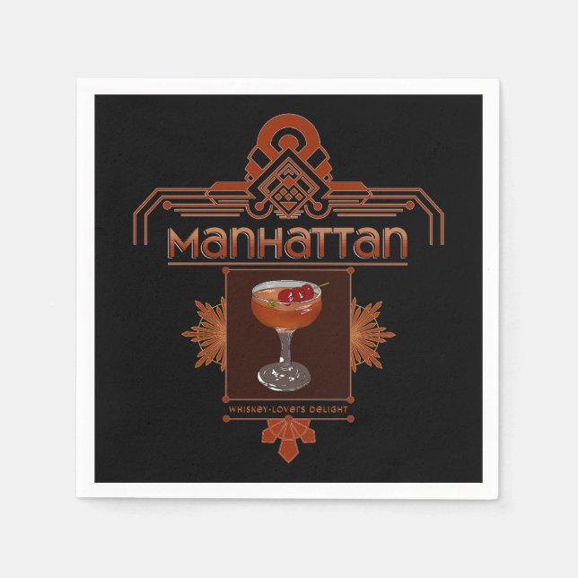Retro Manhattan Cocktail Illustration Napkin (Front)