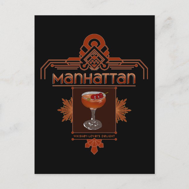 Retro Manhattan Cocktail Illustration Postcard (Front)
