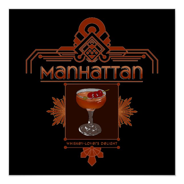 Retro Manhattan Cocktail Illustration Poster (Front)