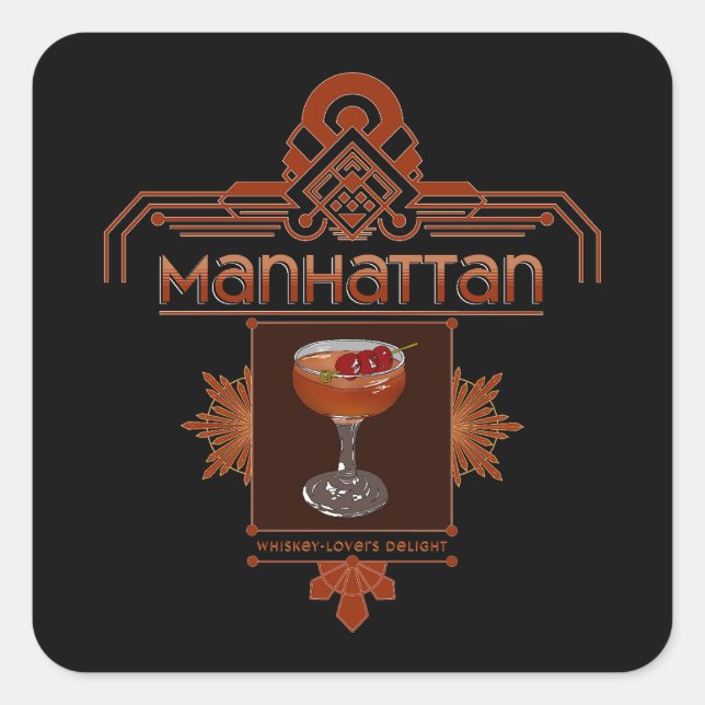 Retro Manhattan Cocktail Illustration Square Sticker (Front)