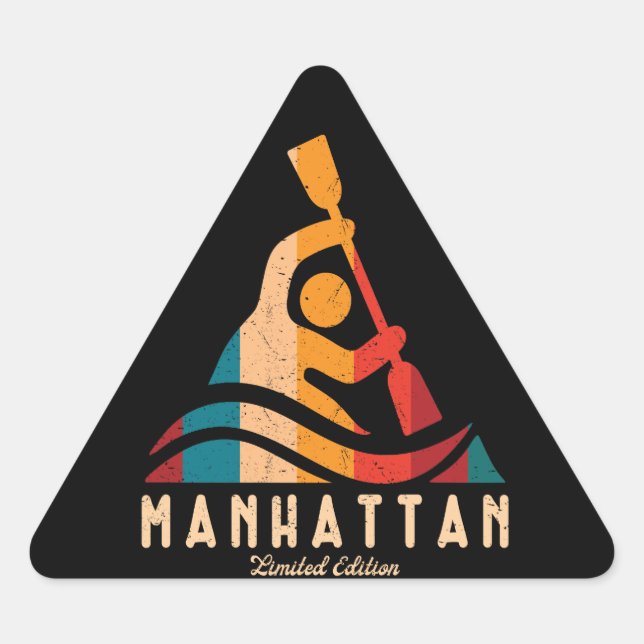 Retro Manhattan Kayaking Triangle Sticker (Front)