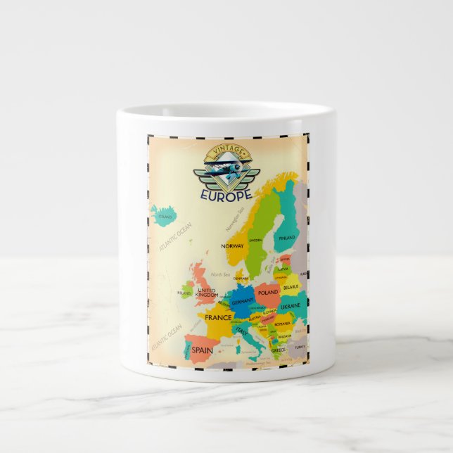 Retro Map Of Europe. Large Coffee Mug (Front)