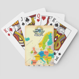Retro Map Of Europe. Playing Cards