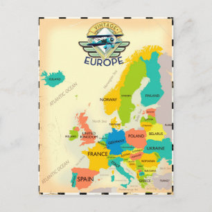 Retro Map Of Europe. Postcard
