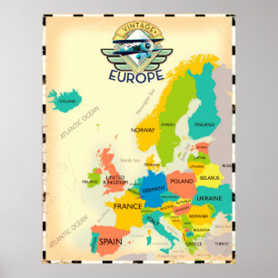 Retro Map Of Europe. Poster