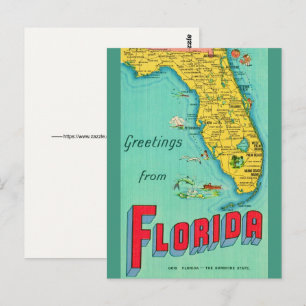 Retro Map Postcard of Florida