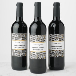 RETRO MARBLE ABSTRACT MONOCHROM PATTERN WINE LABEL