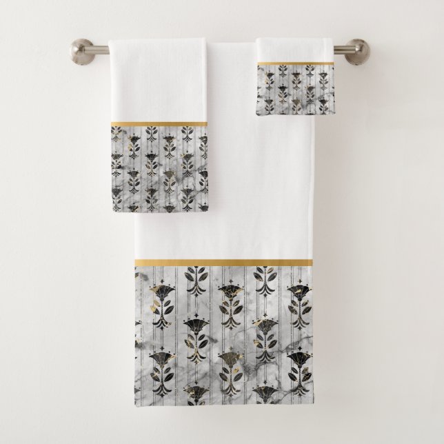 RETRO MARBLE GREY BLACK MONOCHROME BATHROOM SET (Insitu)