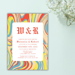 Retro Marble Swirl Abstract Monogram  Invitation