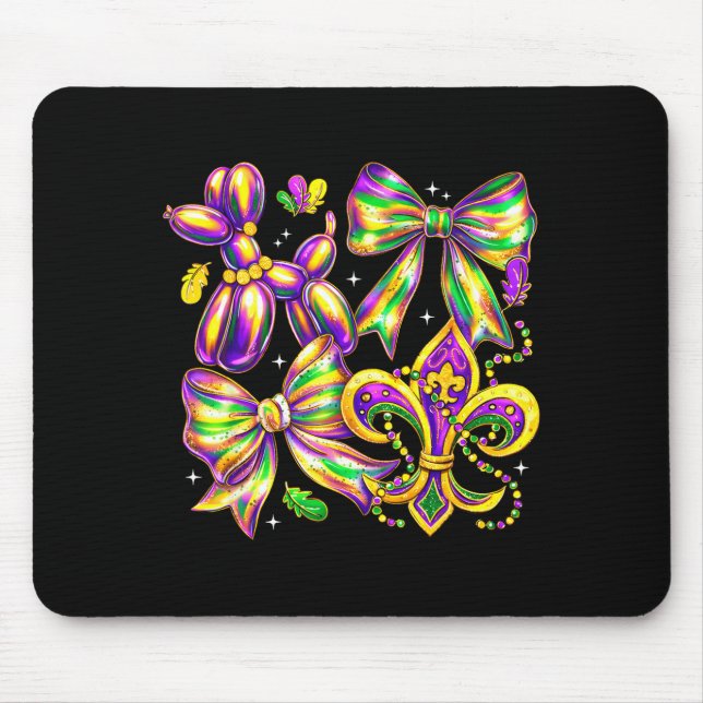 Retro Mardi Gras Brushstroke Fleur De Lis Coquette Mouse Pad (Front)