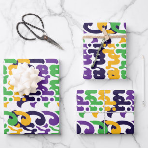 Retro Mardi Gras Colourful Text Typography Trendy  Wrapping Paper Sheet