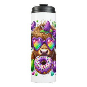 Retro Mardi Gras , Highland Cow Thermal Tumbler