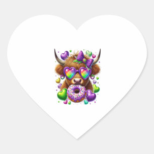 Retro Mardi Gras Png, Highland Cow Heart Sticker