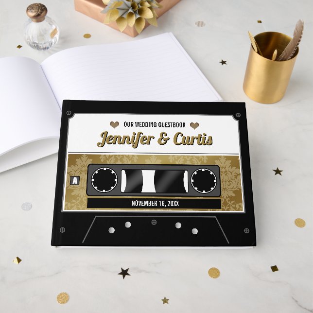 Rétro Mariage de bande de cassette livre d'or (Recto ouvert)