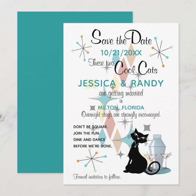 Rétro Mariage Enregistrer la carte Date (Devant / Derrière)