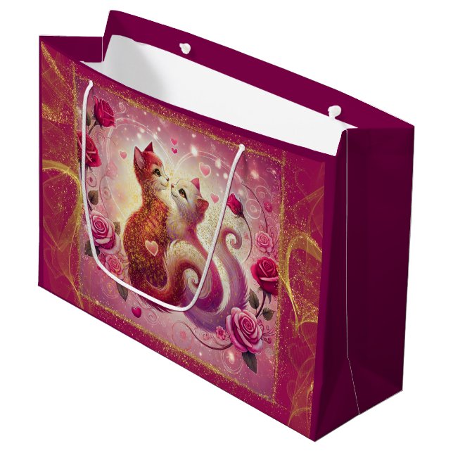 Retro Maroon Cat - Large Gift Bag (Front Angled)