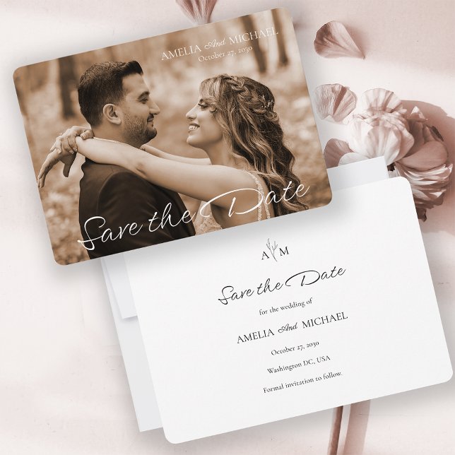 Retro Maroon Photo Wedding Save the Date Card (Retro  Photo Wedding Save the Date Card)