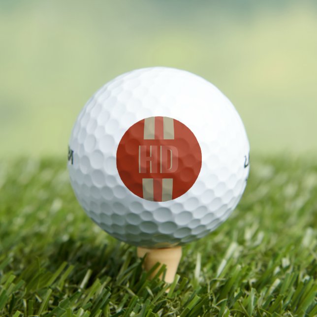 Retro maroon striped Shadow monogrammed logo Golf Balls (Insitu Tee)