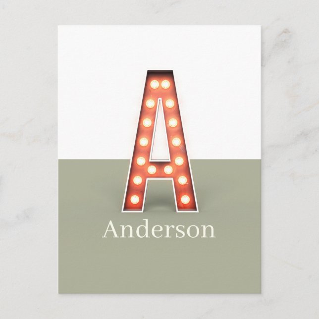 Retro Marquee Letter A Personalized Postcard (Front)