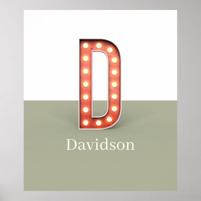 Retro Marquee Letter D Personalized Poster (Front)